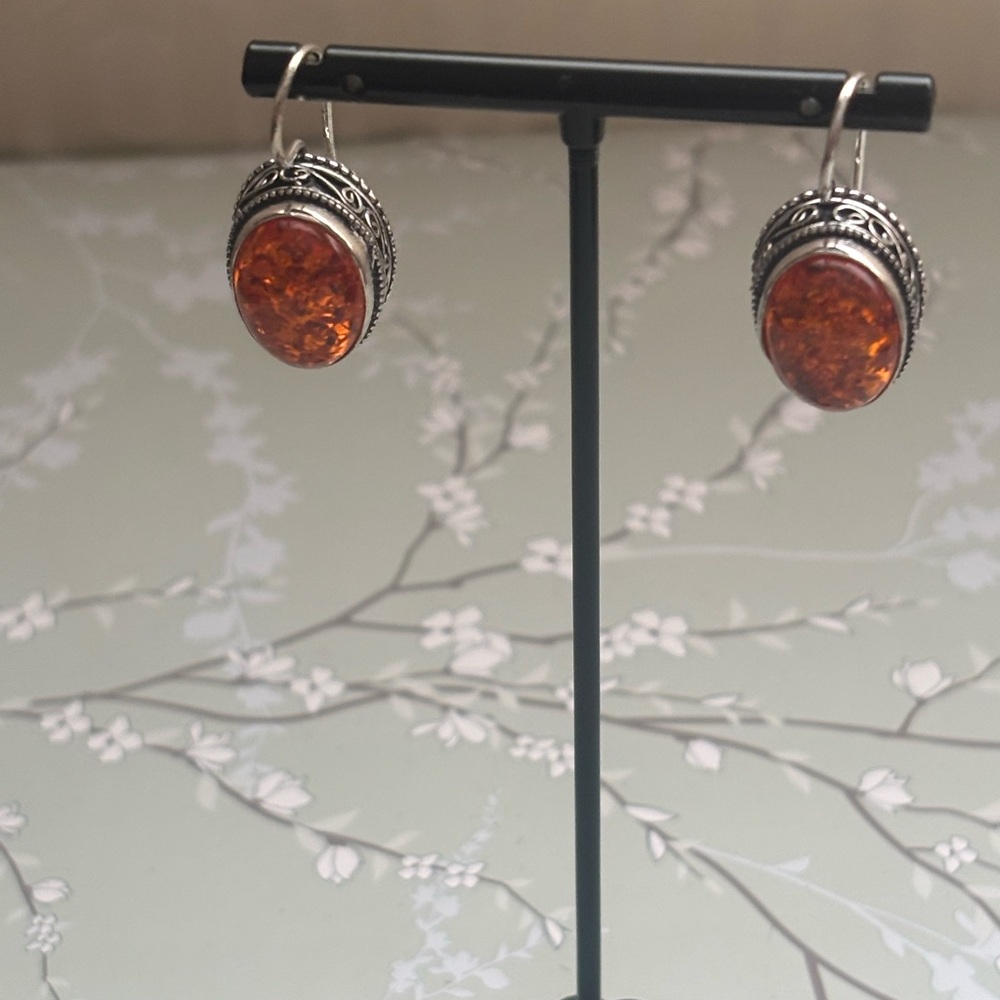 Amber sterling silver earrings